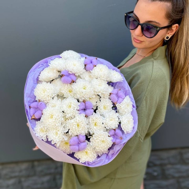  Букет  хризантем и хлопка в Брянске