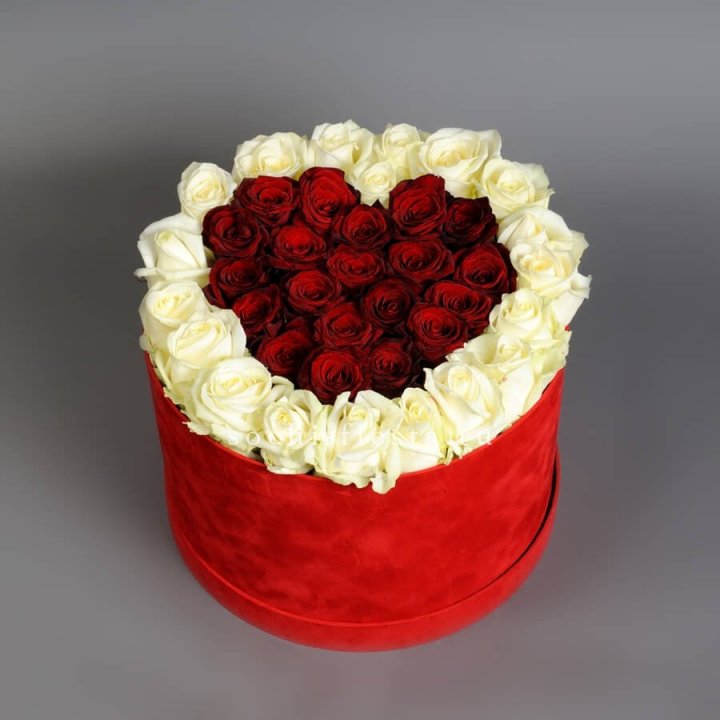 39 красных и белых роз в цилиндре в Брянске