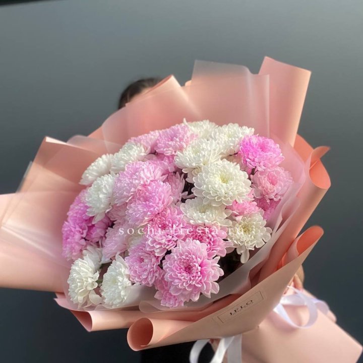  Букет бело-розовых хризантем  в Брянске