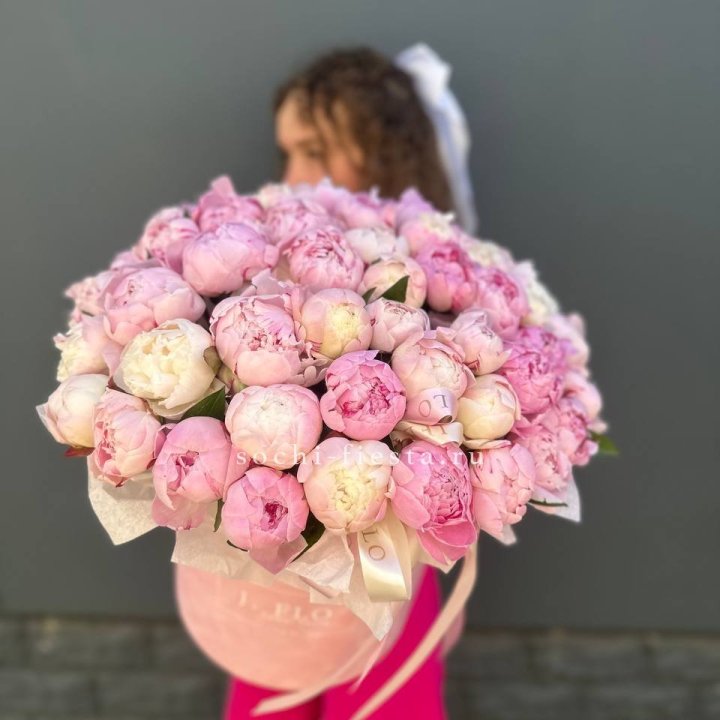 51 нежных пионов  в цилиндре в Брянске